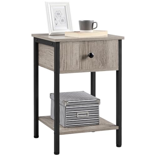 Yaheetech Mesita de Noche Idustrial Mesilla de Noche para Dormitorio Mesa Auxiliar con Cajones para Salón Salon de Estar de Estilo Vintaje 40 x 40 x 61cm Gris