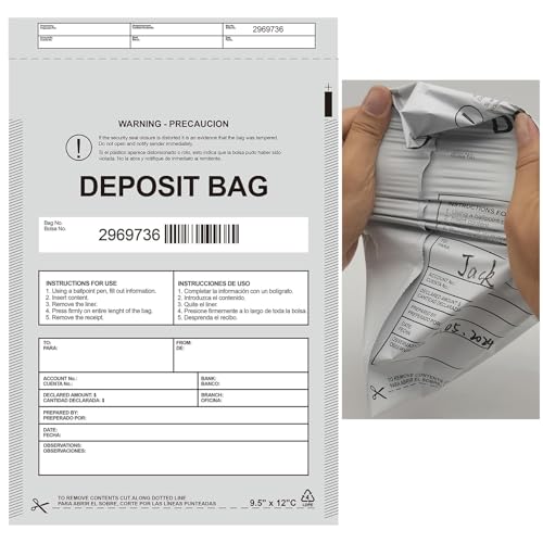 Plastic Deposit Bags 100-Pack 9.5\'\'x 15\'\', Opaque Security Bank Deposits Bags,Cash register bags,Money bag for Cash,Bank Pocket,Tamper-Evident Bags,Unique Barcode