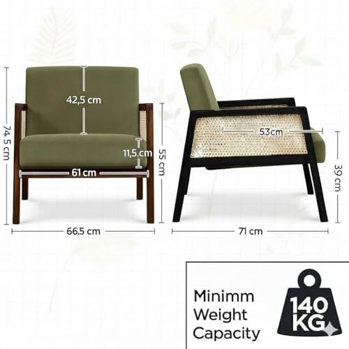 Image of Sheesham Wood Arm Chair with Cushion || Cane Chairs for Balcony || Wooden Armrest Chair Garden Chairs Outdoor || Dining Chair for Living Room Furniture Modern Accent Chair Walnut Finish