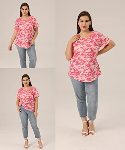Image of RITERA Women Plus Size Tops Tie Dye V Neck Shirt Floral Camo Summer Short Sleeve Tunic Oversized Ladies Blouse XL-5XL