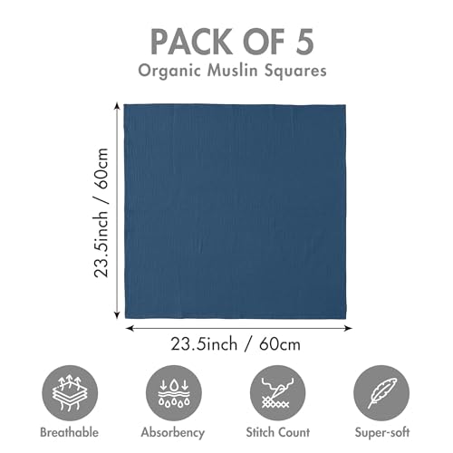 Image of Muslin Receiving Blankets, Neutral Blanket Swaddling for Newborn Boys and Girls, 5 Pack Breathable and Skin-Friendly Swaddle Wrap for Infant Baby (Soft Colors)