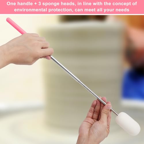 Image of Gosknor Telescoping Sponge Pottery, Retractable Clay Tool Sponges on Stick Extend up to 28.35in Telescoping Sponge Sticks for Pottery (Pink)