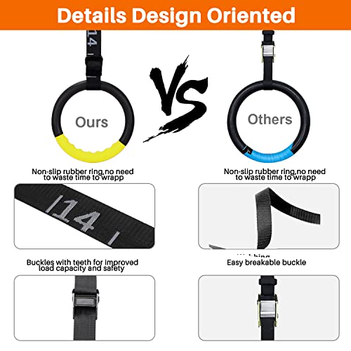 BOOSTEADY Gymnastic Rings with 15 FT Adjustable Straps Non-slip Gymnastics Rings Pull Up Workout Rings for Home Gym Exercise, Training Yellow - Image 5