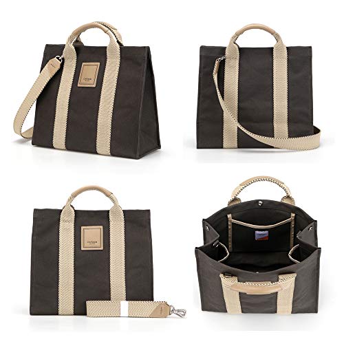 Image of CONAMOR May Black Label Tote Bag Medium, Casual Shoulder Strap Crossbody Canvas Bag, 2-Way Handbag
