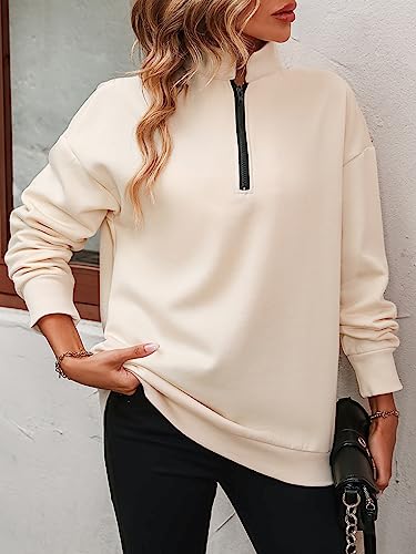 Womens Zip-Up Dropped Shoulder Sweatshirt, Women Half Zip Sweatshirts Long Sleeve Drop Fleece Shoulder Pullover4