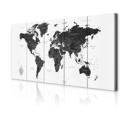decomonkey Bilder Weltkarte 200x80 cm 5 Teilig Leinwandbilder Bild auf...