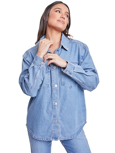 Royalty For Me womens Ymi Jeans Women’s Denim Shacket With Flap Front Pockets4