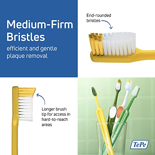 Tepe Nova Medium Firm Toothbrush For Adults With Tapered Head, Angled Neck, And Thumb Grip, Pack Of 1 #TOP2