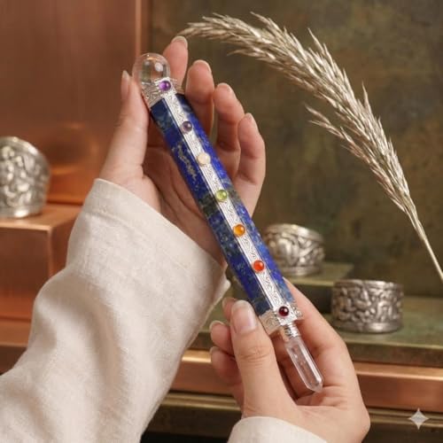 Image of Lapis Lazuli 7 Chakra Healing Crystal Wand Natural Polished Gemstone for Reiki Healing, Meditation, Chakra Balancing, Energy Cleansing, Aura Healing, Feng Shui Decor & Spiritual Gift