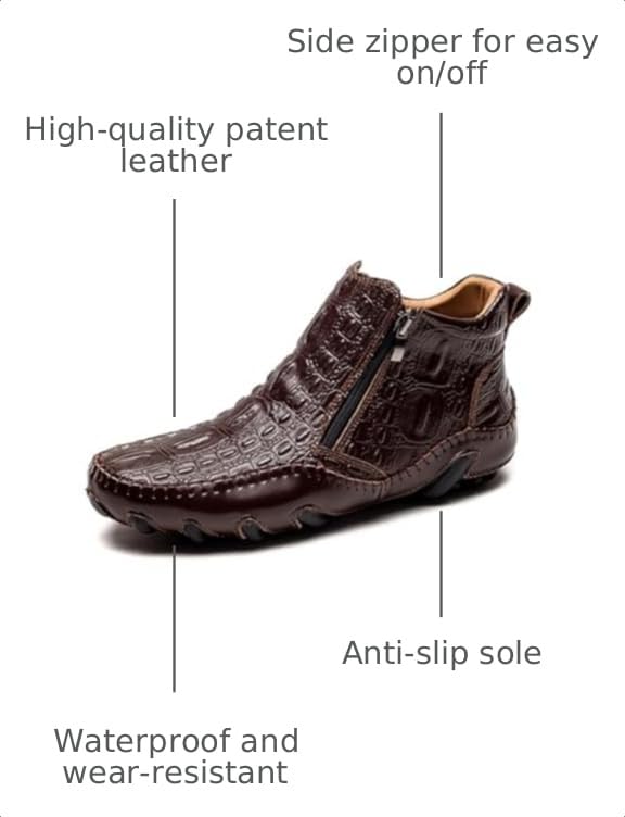 Image of Mens Boot Side Zipper Ankle Dress Patent Leather Formal Boots Fashion Luxury Crocodile Pattern Luxury Classic Outdoor Non-Slip High-Top Fur Lined Loafers