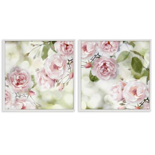 Blooming Rose Bush Floral Nature, 12 x 12 Inch Framed Giclée Print Set