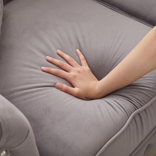 Image of Modern Chesterfield Sofa Couch, 85.5-inch Velvet Fabric 3-Seater Sofa with Rolled Arms and Tufted Button for Living Room, Office, Light Grey