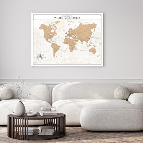 Image of IPIC - Vintage World Map Pin Board Canvas Wall Art, Travel Map with Pins Included, Ready to Hang for Home or Office, 40x30 Inch