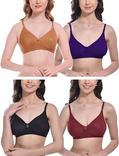 Image of FIMS - Fashion is my style Women Cotton Blend Non-Padded Bra Non-Wired Mould Seamless Cup Solid Bras Cup-B Pack of 1, Multicolor