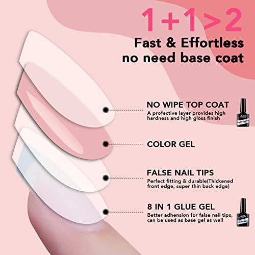 Bettycora Gel X Nail Glue - 8 In 1 Glue Gel And Top Coat Set For Easy Nail Extensions Gel Nail Polish, 2Pcs,12Ml, Curing Needed, Shine Finish, Long Lasting #TOP1