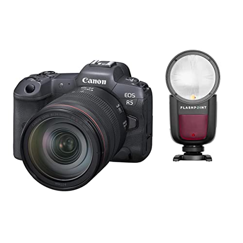 Canon EOS R5 Mirrorless Digital Camera with RF 24-105mm f/4 L is USM Lens - with Flashpoint Zoom Li-on X R2 TTL On-Camera Round Flash Speedlight