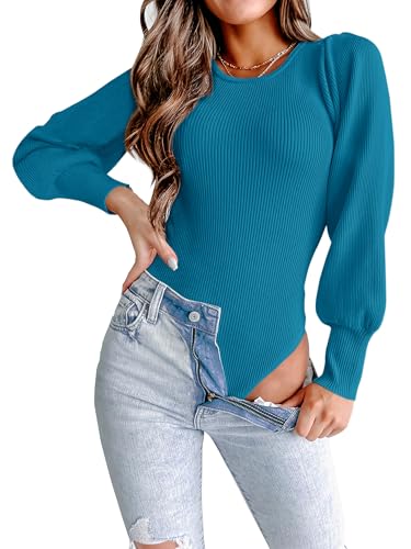 Image of MASCOMODA Womens Puff Long Sleeve Ribbed Sweater Bodysuits