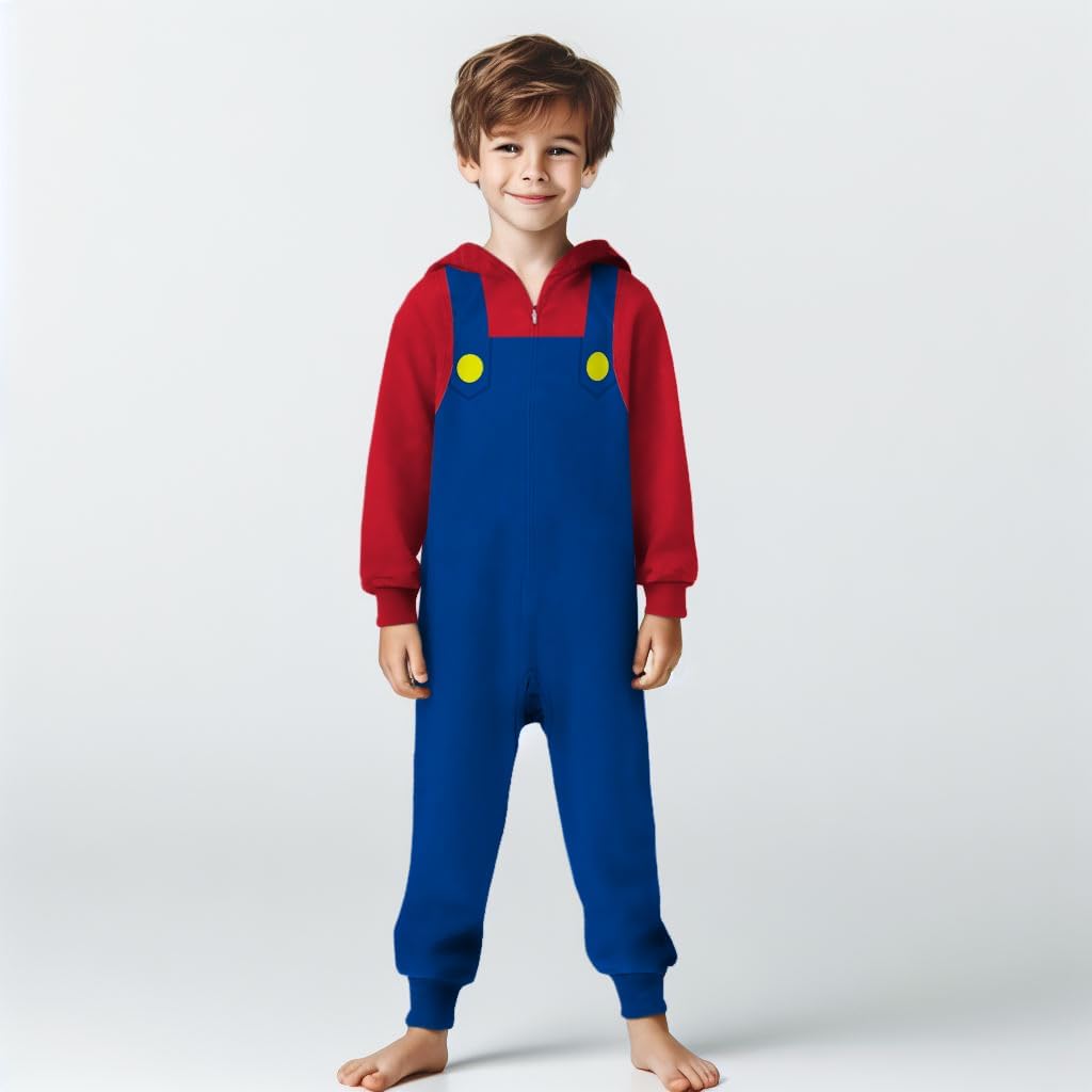 Super Mario Kids Onesie Pajamas - Boys Long Sleeve Zip Up Hooded Blanket Sleep - One Piece Costume - Official License - Image 2