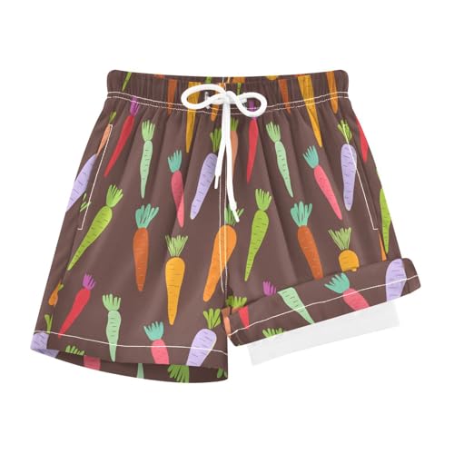 YANENDIE Boy Swim Trunks with Compression Liner Colorful Carrots Brown Boys Swim Shorts Quick Dry Beach Shorts