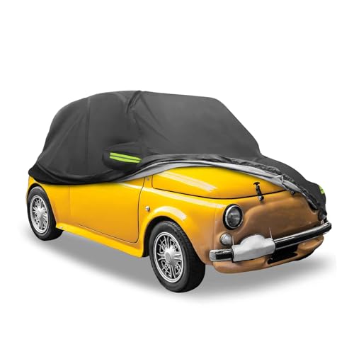 FUELHOOD Fiatに対応500 2007-2022 防水カーカバー 自動車 ボディカバー 防水性アップ 雹対策 日焼け防止 梅雨 防炎 防塵 雪/強風/黄砂 ジッパー付き ブラック 内装パーツ アクセサリー