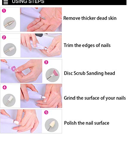 AADGEX Professional Electric Plastic Manicure Nail Art File Drill Pen Polish Tool (Multicolour), 5 Bits Set - Image 7