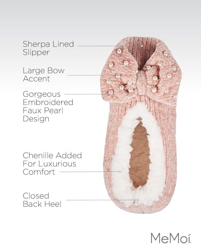 Image of MeMoi Women's Precious Pearls Chenille Bow Accent Sherpa-Lined Slippers