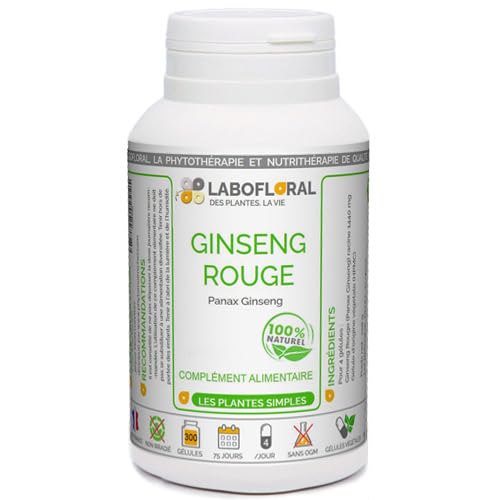 Ginseng Rouge Labofloral 500 gélules dosées à 360 mg - Complément alimentaire - Immunité, vitalité, tonifiant et énergisant - Fabriqué en France