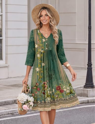 Image of Zeagoo Womens Dresses 3 /4 Sleeve Casual Fall A Line Midi Dress with Pockets