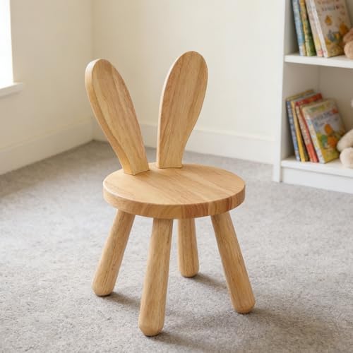 CAIEJSAEN Petite Chaise Enfant Bois, 45 x Ø 26 cm,Bois Oreilles de Lapin Profilé Petite Chaise Enfant Tabouret Massif pour Chambre d'enfant Tabouret Enfant...