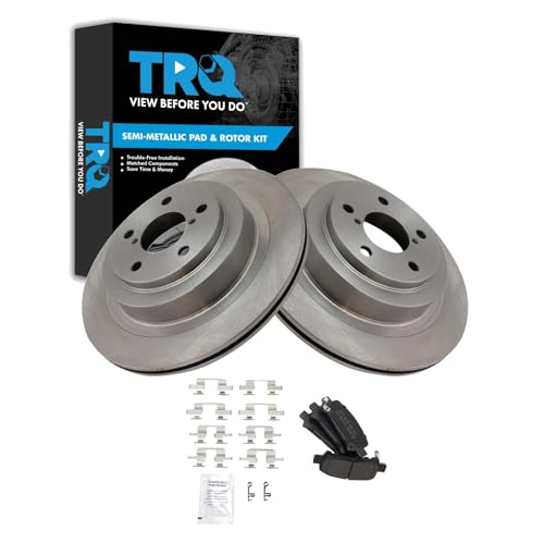 Image of TRQ Rear Brake Pad and Rotor Set Semi Metallic Rotors Compatible with 2005-2009 Subaru Legacy