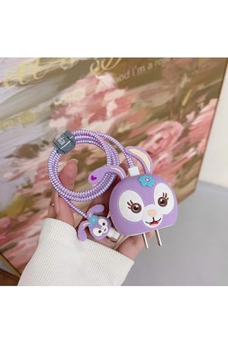 Image of Meyaar Silicone Protective Case for Apple 20W & 18W iPhone USB-C Power Adapter Charger and for USB Lightning Cable, 3D Cartoon Case for iPhone Charger 18W /20W Only (Rabbit (Purple))