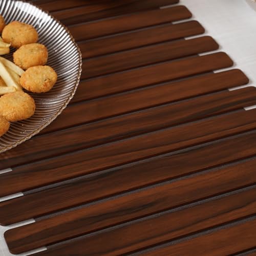 Image of HOME 360 Modern Slat Table Runner | Decorative Finish MDF Slats | 14X72 Inches | Rollable Table Centerpiece for Dining Room, Kitchen | (Darkbrown 3, 14X72 INCH)