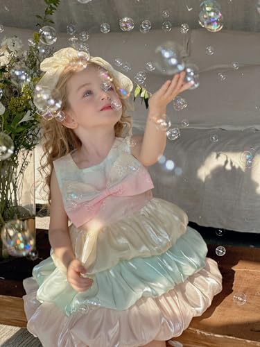 2-8Y Toddler Rainbow Cake Dress Little Girls Fluffy Summer Dresses Casual Party Tulle Sleeveless Sundress4