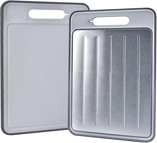 まな板 解凍プレート 滑り止め すりおろし器 シャープナー カッティングボード 多機能 キッチン アウトドア キャンプ (B,710g)