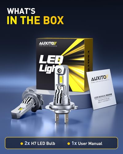 Image of AUXITO H7 LED Bulbs, 80000LM Per Set, 6500K Xenon White, Mini Size Wireless LED Light Bulbs, Pack of 2