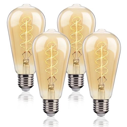 FLSNT LED Edison Light Bulb, ST58 E27 Vintage Light Bulbs, Dimmable 4W Spiral Thin Filament, Decorative Antique Screw Lamp