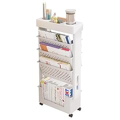 NUODWELL Libreria mobile con ruota, grande capacità, portariviste, carrello rimovibile, organizer per bambini, multiuso, per casa e scuola (bianco)