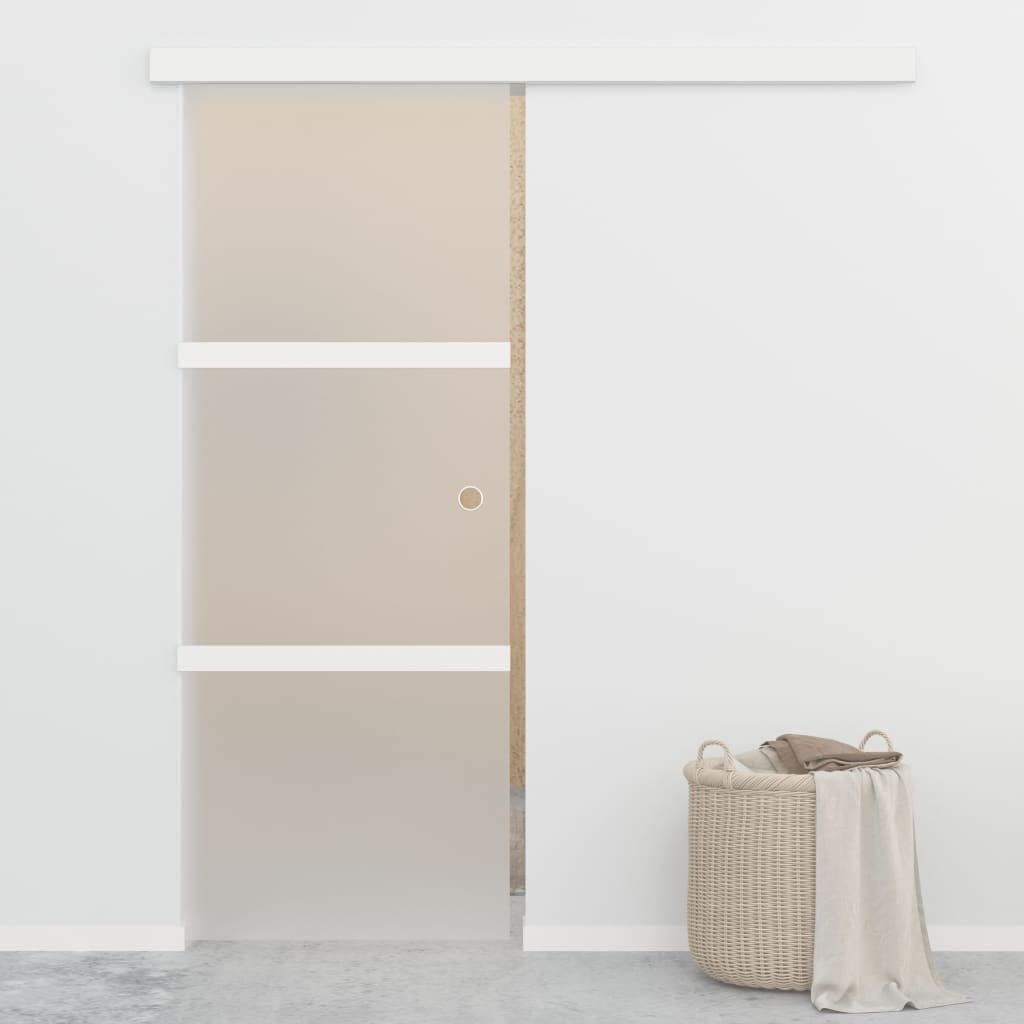 Drzwi przesuwne ze szkła ESG i aluminium 76 x 205 cm z miękkimi stoperami, łącznie z szynami, klamką i okuciem, zajmujące niewiele miejsca drzwi wewnętrzne do drzwi pokojowych, przejścia i