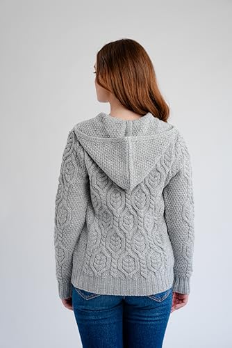 Image of SAOL Women's Hooded Zip Cardigan - Pure Merino Wool Irish Sweater - Warm & Breathable Outer Layer