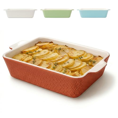 Praknu Auflaufform Groß - Lasagne Auflaufform aus Keramik - Extra Hoher Rand - Ofenform Für Tiramisu & Auflauf - Lasagneform - Rot