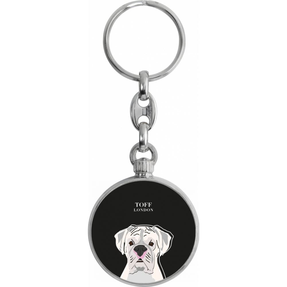 Toff London Unisex Silver White Boxer Dog Head Keyring