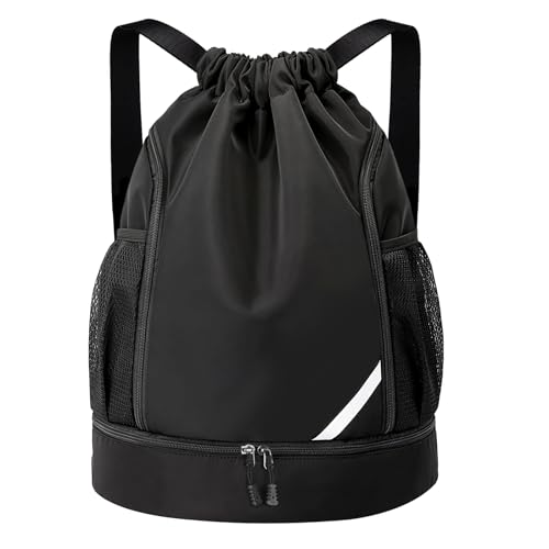 Drawstring Backpack Water Resistant String Bag Gym Sports with Shoe Compartment Side Mesh Pockets for Women Men
