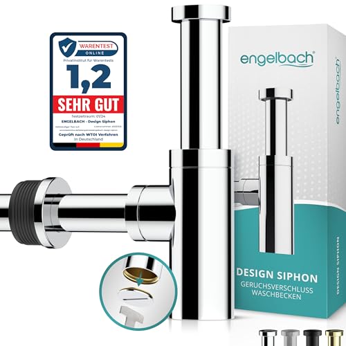 Engelbach® Design Siphon für Waschbecken & Waschtisch - Mit Reinigungsöffnung - Universal Abflussrohr 1 1/4' - Geruchsverschluss, Syphon inkl. Gummimanschette und Anleitung