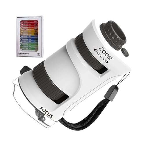 Microscopio para Niños,Microscopio Infantil con Zoom 60-80X y 12 Portaobjetos | Juguete Educativo de Experimentos,para Aula Senderismo Preescolar Hogar Exterior Acampada y Escuela