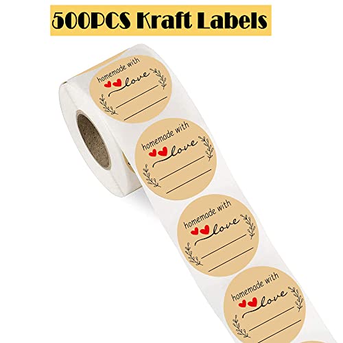 Salemar Homemade With Love Stickers 500Pcs, 1.5 Inch Brown Kraft Label Stickers For Canning Bottles, Storage Bins, Food, Jars, Gift Tags, Homemade Products, Price Tags #TOP1