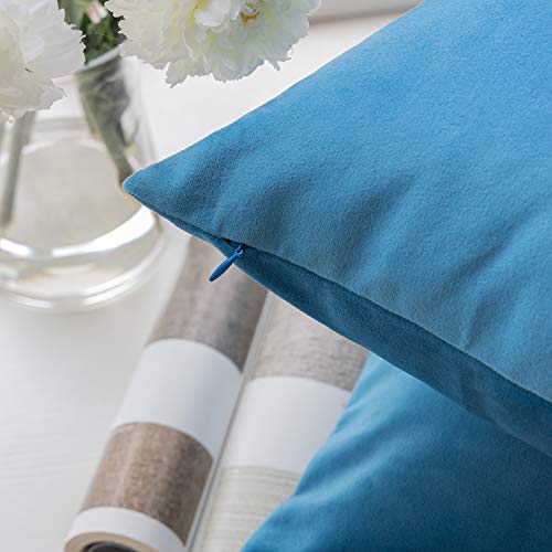 Phantoscope Pack of 2 Velvet Decorative Throw Decorative Pillow Cover Soft Solid Square Cushion Case for Couch Sky Blue 18 x 18 inches 45 x 45 cm