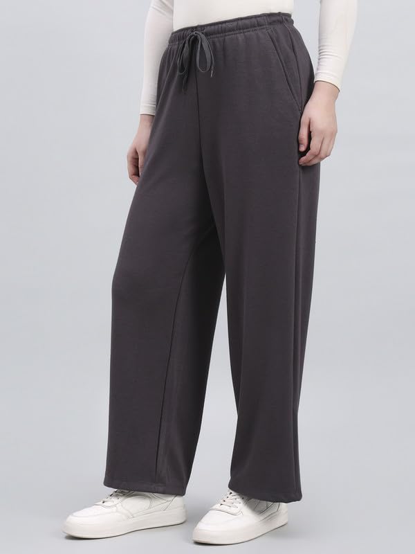Image of GO COLORS Polycotton Fleece Wide Pants for Women | Relaxed Fit, High Rise