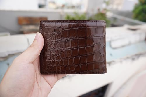 Genuine Crocodile Alligator Leather Skin Men's Bifold Wallet (DOUBLE SIDE-Brown Belly-NO FLAP)3