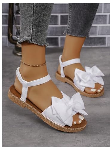 Image of GORGLITTER Women's Bow Flat Sandals 2026 Dressy Cute Ankle Strap Slides | Summer Shoes for Women 2026, Slip On Open Toe Flats, Slingback Slides, Vacation Dress Sandals