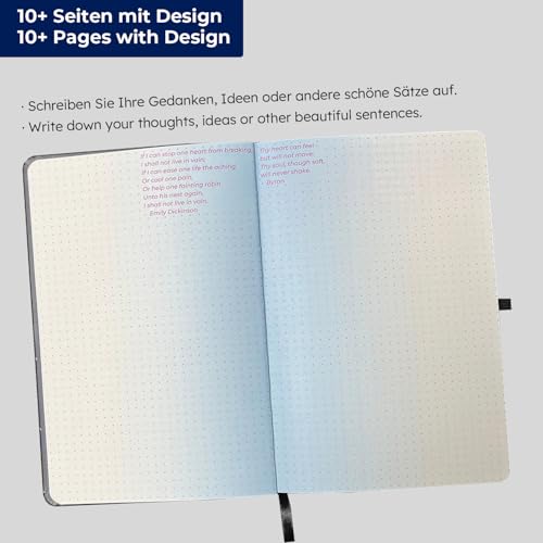 Blueme Notizbuch A5 dotted, Bullet Journal Buch Lebensmut, 192 Seiten Hardcover Notizblock für Schule und Büro, Notizheft mit Design